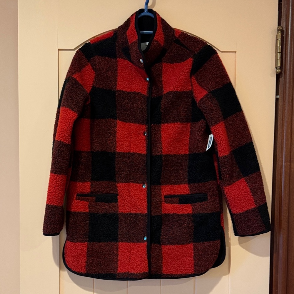 Old Navy Red and Black Plaid Teddy Jacket